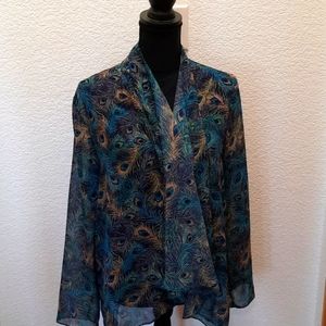 Peacock feather sheer button less coverup